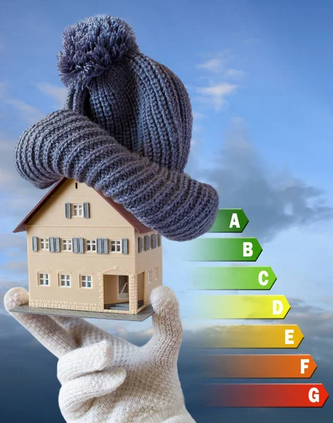 Energie Efficiëntie Etiket Voor Huis Verwarming Geld Besparingen Model Van — Stockfoto