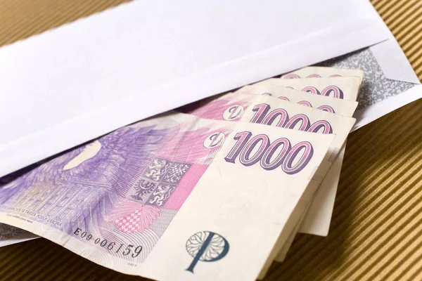 Économie Finances Tchèques Billets Banque Couronne Tchèques Dans Une Enveloppe — Photo