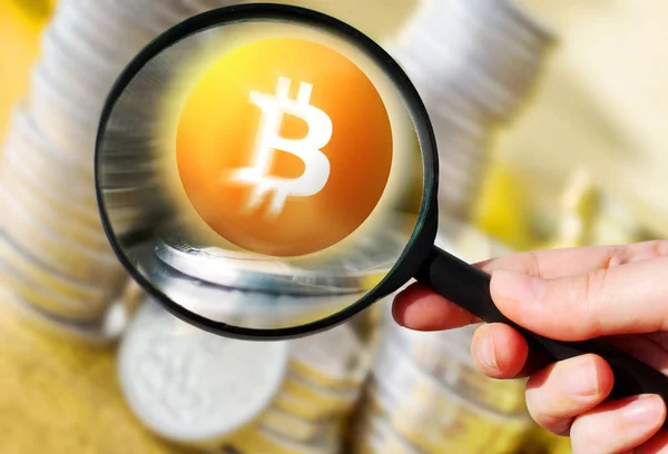 Sanal para Bitcoin cryptocurrency - Bitcoins burada kabul — Stok fotoğraf