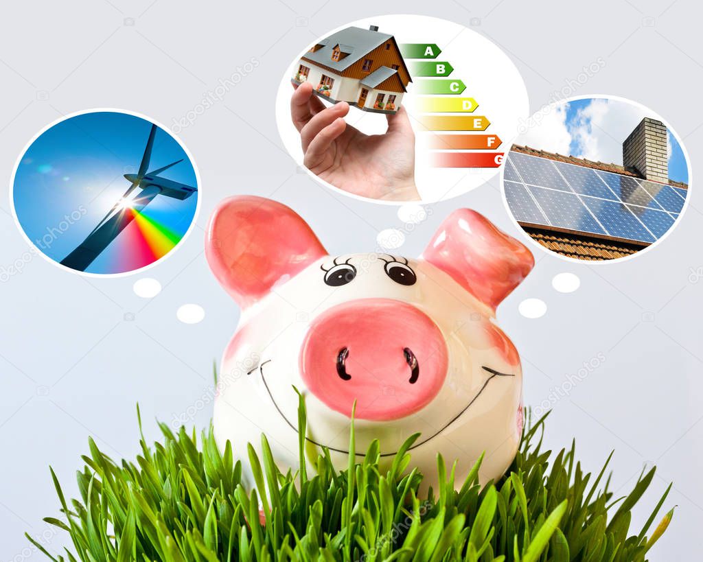 czech economy and finance - piggy bank and - piggy bank dreams about low green house household expenses, alternative sources of energy