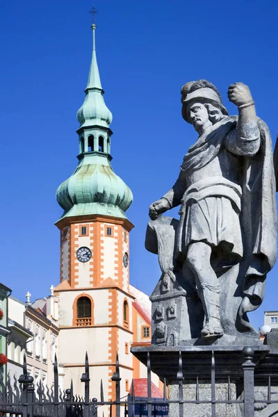 Historical center with st Jacob church in town Sokolov, West Bohemia, Czech republic. Protected town preserve. — Stock Photo, Image