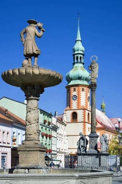 Historical center with st Jacob church in town Sokolov, West Bohemia, Czech republic. Protected town preserve. — Stock Photo, Image