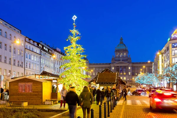 Mercatino di Natale, Piazza Venceslao, Città Vecchia, Praga, Repubblica Ceca — Foto Stock
