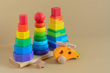 Gelişimsel çocuklar oyuncak öğrenme. Geometrik stacker, organik wo