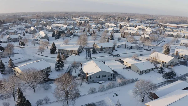 Aerial View Residential Houses Condo Townhouses Covered Snow Winter Season — Stock Photo, Image