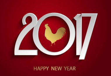 Mutlu Çin yeni yılı 2017 ile altın horoz, yeni yıl 2017 hayvan sembolü. Noel ve yeni yıl için dekoratif arka plan. Vektör