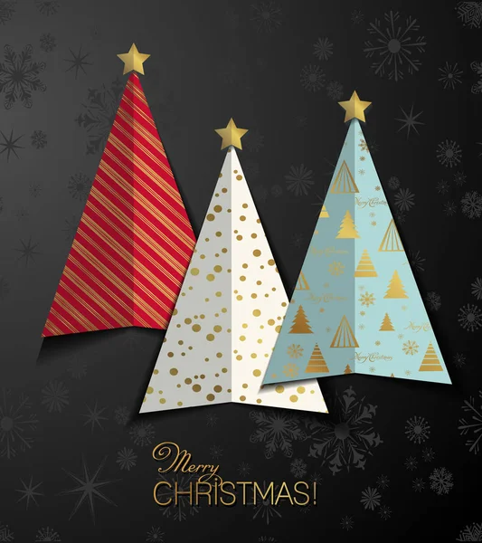 Πολύχρωμο χριστουγεννιάτικο δέντρο φόντο ευχετήρια κάρτα sylized. Χαρούμενα Χριστούγεννα καλλιγραφία. Διανυσματικό σχήμα δέντρο καλά Χριστούγεννα με το χρυσό αστέρι. — Διανυσματικό Αρχείο