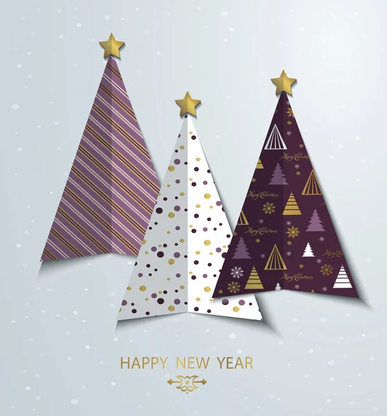 Kleurrijke sylized kerstboom wenskaart achtergrond. Nieuwjaar ontwerpsjabloon. Merry Christmas tree vectorvorm met gouden ster. Rechtenvrije Stockillustraties