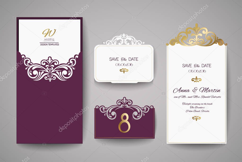 Laser cut wedding invitation card template vector.