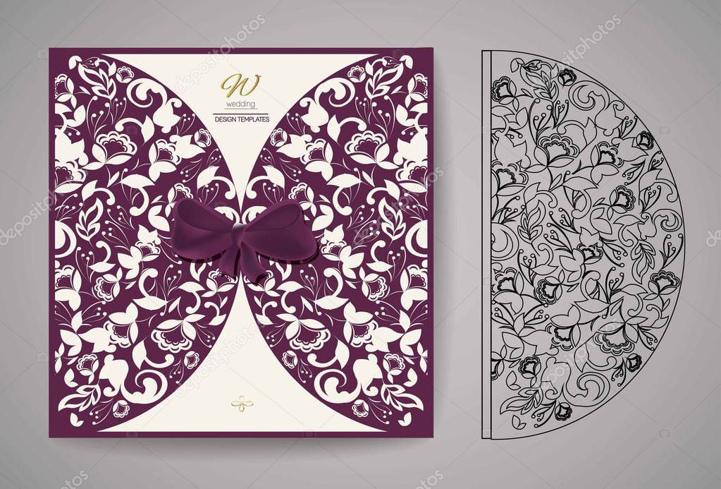 Laser Cut Invitation Card. Laser cutting pattern for invitation wedding card. Vector