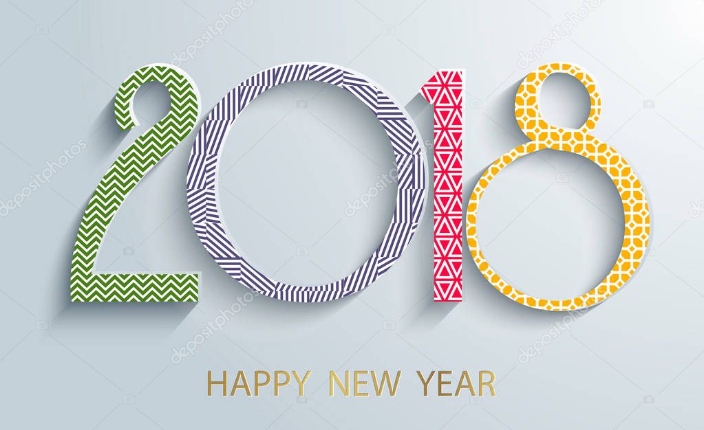 Happy New Year 2018 background. Paper white design with shadows. Decorative background for Christmas and the New Year. Vector