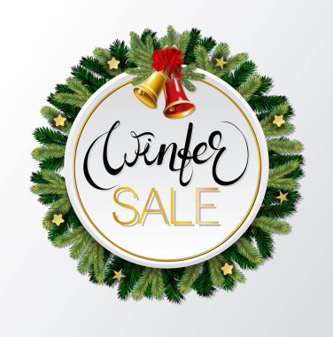 Tasarım kare beyaz arka plan üzerinde parlak ve parlak yıldız ile yazı kış. Vektör çizim Eps 10