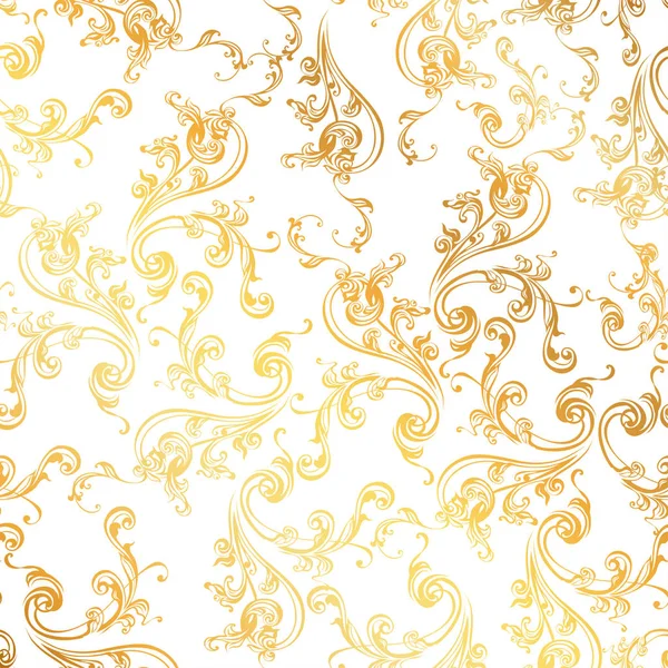 Květinový vzor. Tapety barokní, Damašek. Bezproblémové vektorové pozadí. Bílo -zlatý ornament. — Stockový vektor