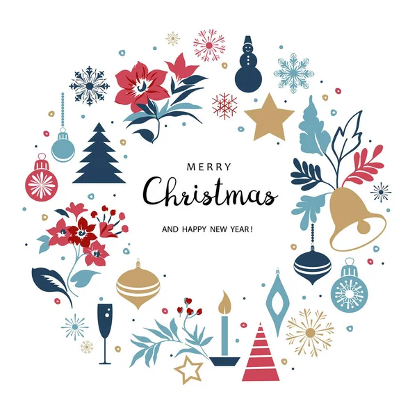 Merry Christmas greeting card. Hand drawn vector illustration. Winter theme greeting card. — Stock Vector