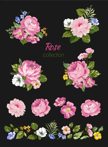 Hermosas flores rosadas aisladas sobre el fondo blanco. Conjunto de diferentes elementos de diseño floral — Archivo Imágenes Vectoriales