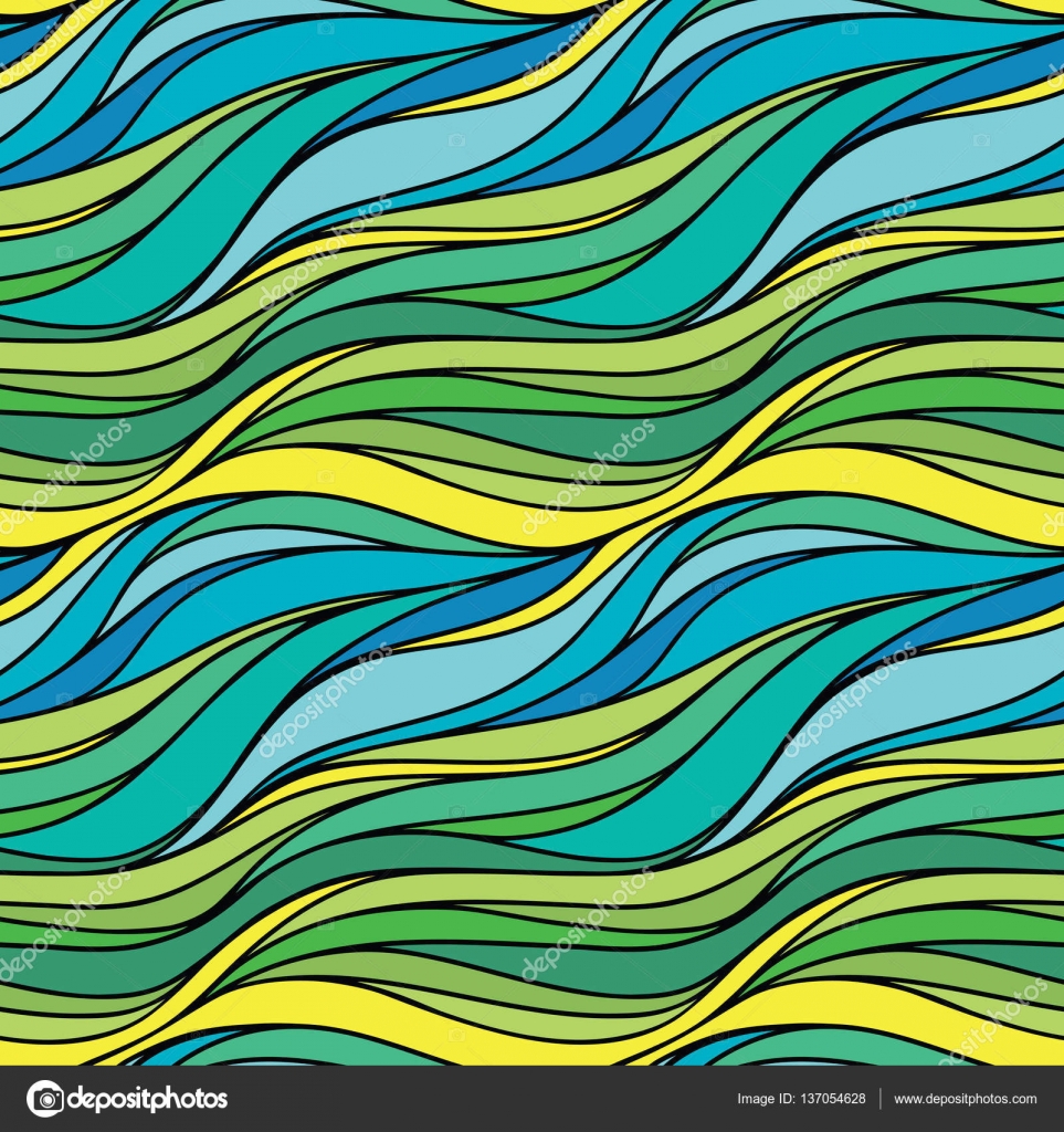 Fondo di mare di vettore colore onda senza giunte di disegno a mano Blu e