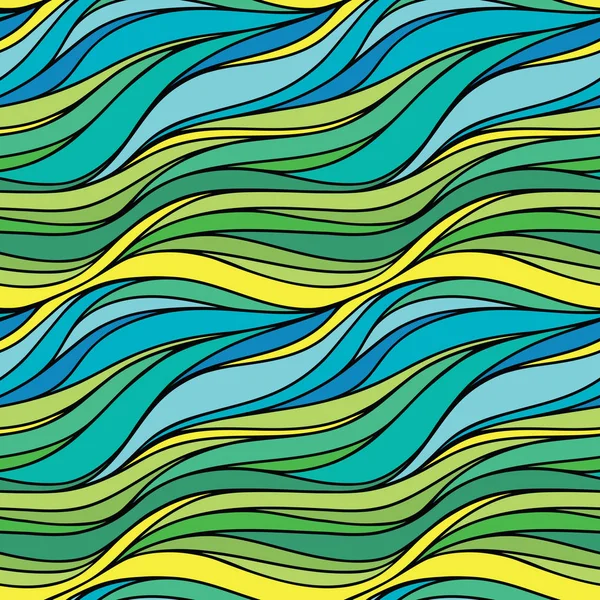 Couleur vectorielle dessin à la main sans couture vague fond de mer. Bleu et — Image vectorielle