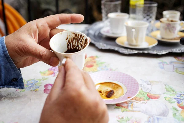 Der Türkische Kaffee Der Hand Wahrsagerei Wahrsagerei Und Tragödie Für — Stockfoto