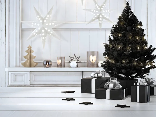 Bellissimo regalo con ornamenti natalizi. rendering 3d — Foto Stock