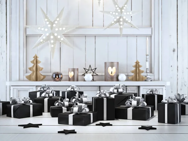 Mooi geschenk met Kerstmis ornamenten. 3D-rendering — Stockfoto
