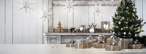 Hermoso regalo con adornos de Navidad. renderizado 3d — Foto de Stock