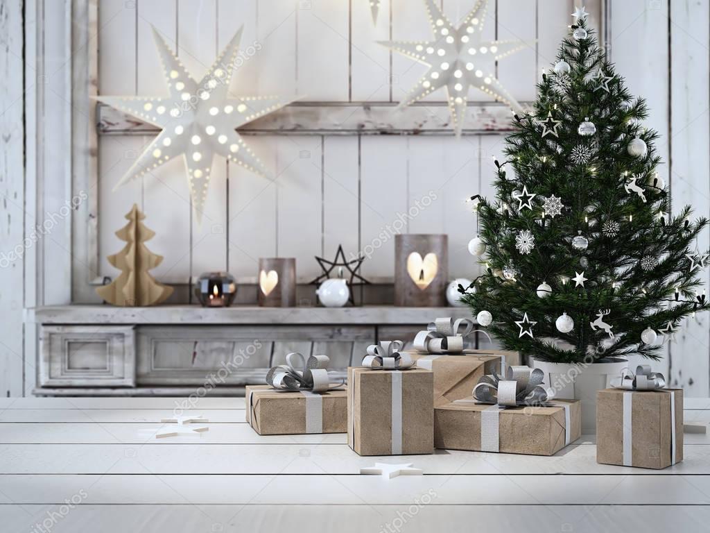 Beautiful gift with Christmas ornaments. 3d rendering — Stock Photo