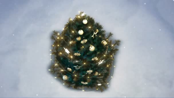 3D-Darstellung eines glänzenden Weihnachtsbaums im Wald. Frohe Weihnachten — Stockvideo