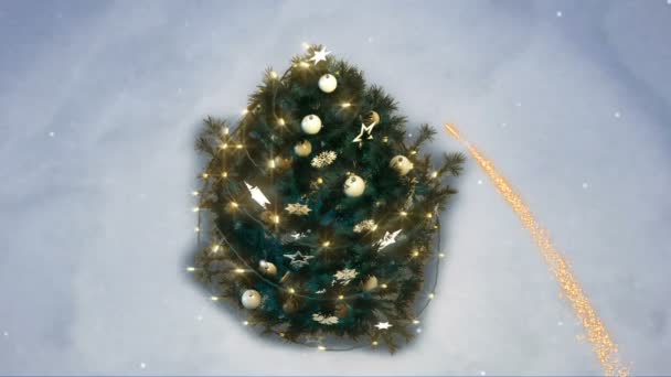 3d rendering di un albero di Natale lucido nel bosco. Buon Natale concetto — Video Stock