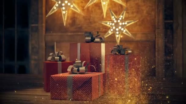 Beautiful gift with Christmas ornaments. 3d rendering — Stock Video
