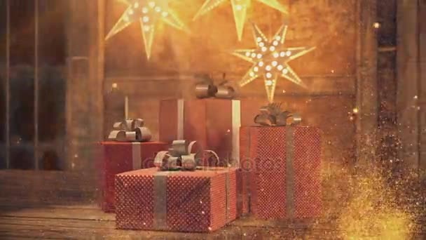 Красивые подарки на Рождество с блестками. 3d-рендеринг — стоковое видео