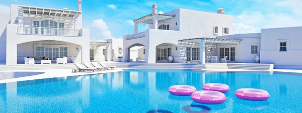 Villa con piscina. concepto de verano. renderizado 3d — Foto de Stock