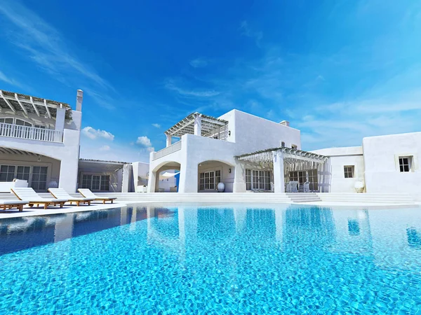 Yüzme Havuzlu Villa. Yaz konsepti. 3D render — Stok fotoğraf