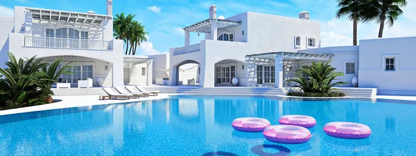 Villa saját medencével. nyári koncepció. 3D-leképezés — Stock Fotó