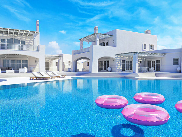 Villa with swimming pool. summer concept. 3d rendering