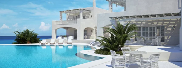 Vila s bazénem. letní koncept. 3D vykreslování — Stock fotografie