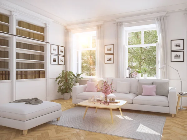 Moderne stue i byhuset. 3d rendering - Stock-foto