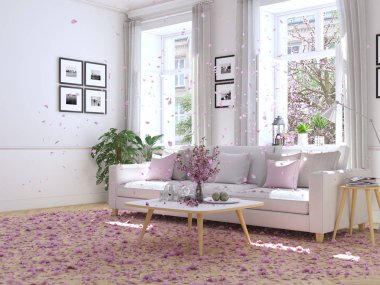 Modern oturma odası townhouse içinde. 3D render