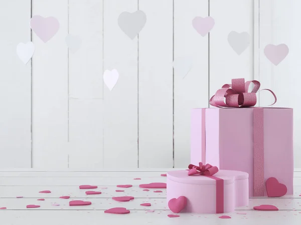 Pink present with hearts — Stock Photo, Image