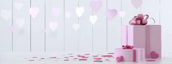 Pink present with hearts — Stock Photo, Image