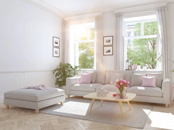 Moderno soggiorno in casa a schiera. rendering 3d — Foto Stock