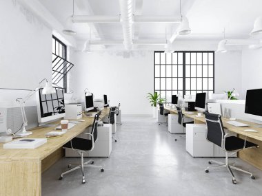 Modern ofis ile yaratıcı alanlarda. 3D render