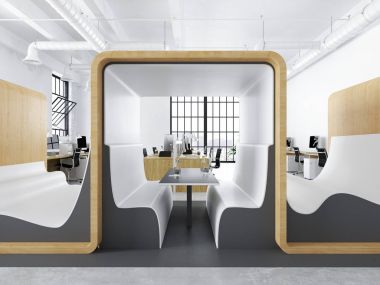 Modern ofis ile yaratıcı alanlarda. 3D render