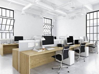 Modern ofis ile yaratıcı alanlarda. 3D render
