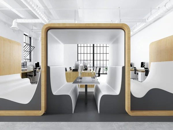 Μοντέρνο γραφείο με δημιουργικούς χώρους. 3D rendering — Φωτογραφία Αρχείου