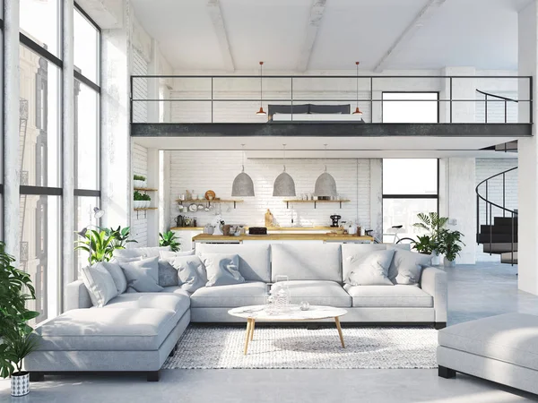 Modern loft apartment. 3D rendering — Stock Photo, Image