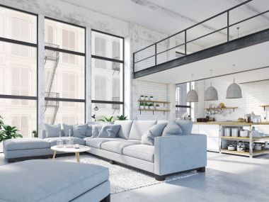 Modern loft daire. 3D render