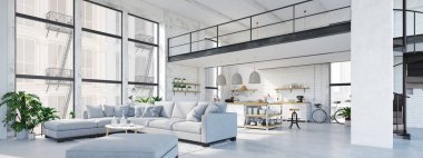 Modern loft daire. 3D render