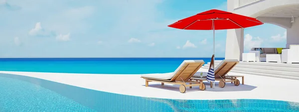 Βίλα με πισίνα. έννοια καλοκαίρι. 3D rendering — Φωτογραφία Αρχείου