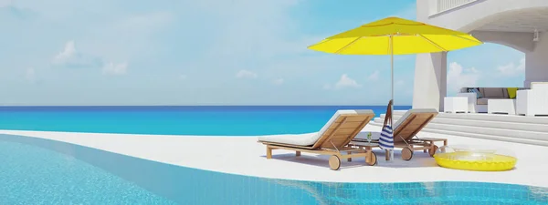 Villa con piscina. concepto de verano. renderizado 3d —  Fotos de Stock