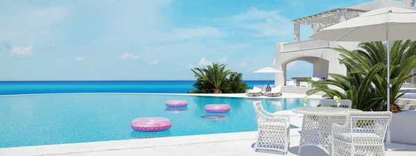Villa saját medencével. nyári koncepció. 3D-leképezés — Stock Fotó